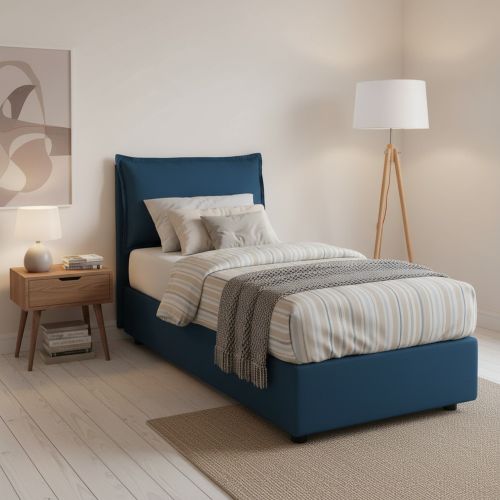 Letto singolo contenitore blu 95x205cm Made in Italy - Alto