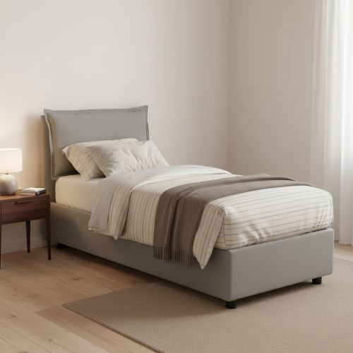 Letto singolo contenitore grigio 105x205cm rete in legno - Aigor
