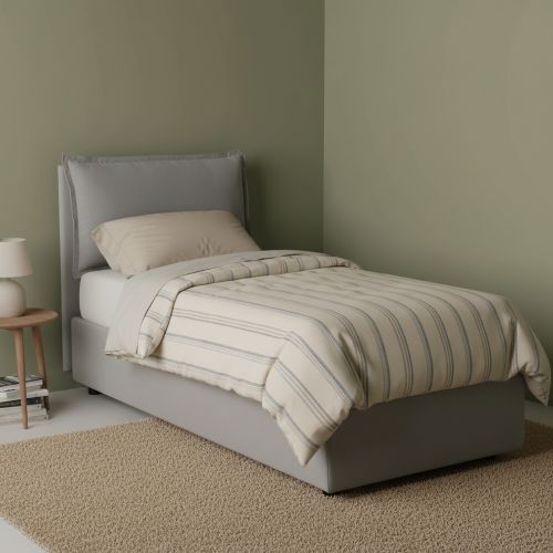 Letto singolo contenitore grigio 105x215cm con testiera imbottita - Abroghat
