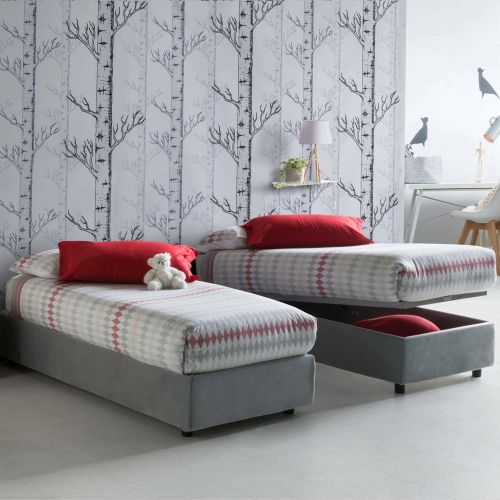 Letto singolo contenitore grigio 105x215cm materasso incluso - Aribal