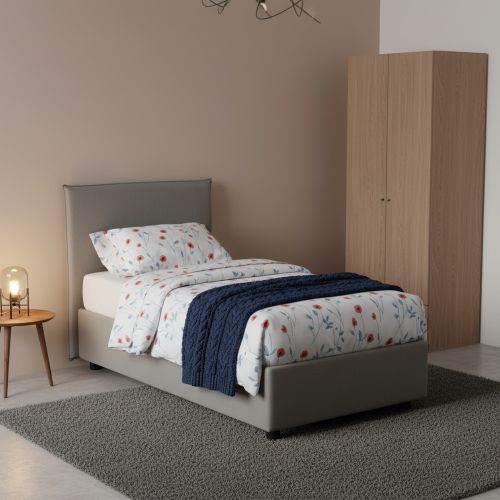 Letto singolo contenitore grigio 95x205cm adatto per materasso 190x80 cm - Astor
