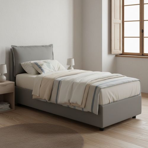 Letto singolo contenitore grigio 95x205cm rivestito in tessuto - Alto