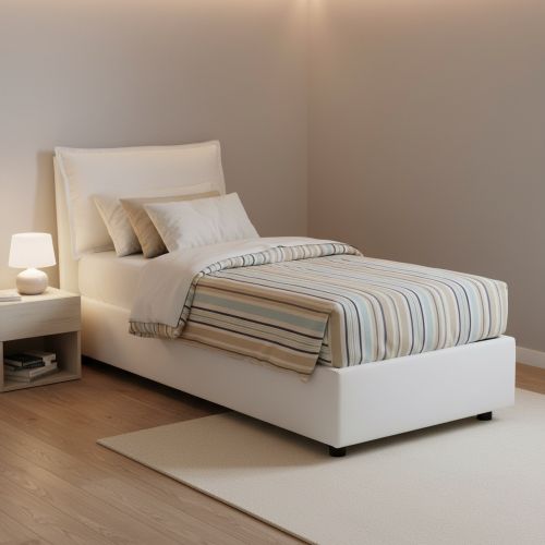 Letto singolo contenitore panna 105x215cm materasso incluso - Arzon