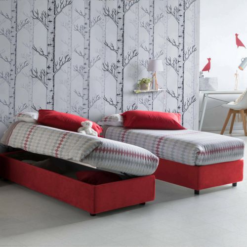 Letto singolo contenitore rosso 95x205cm rete inclusa - Adoxa