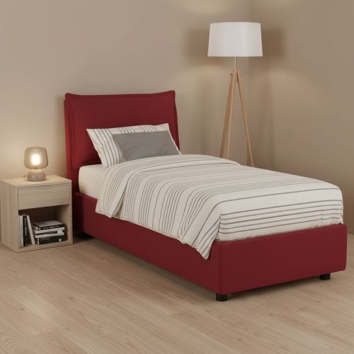 Letto singolo contenitore rosso 95x215cm in legno - Azzurrino