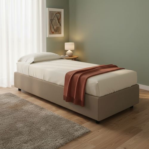 Letto singolo contenitore tortora 105x205cm rivestimento in ecopelle - Angelina