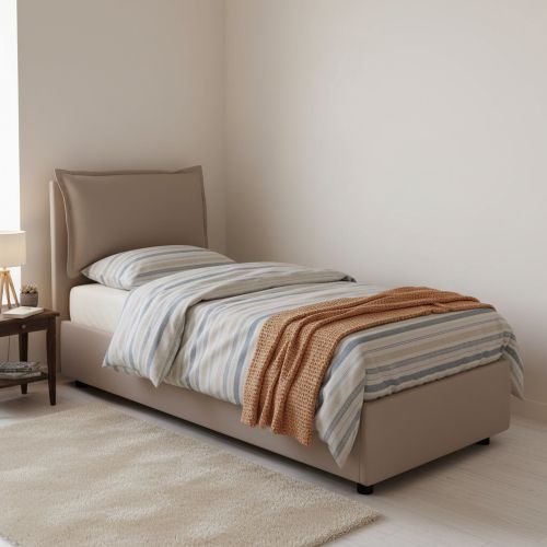 Letto singolo contenitore tortora 105x205cm rivestimento in tessuto - Aigor