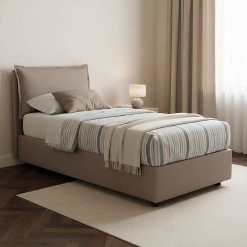 Letto singolo contenitore tortora 105x215cm in legno - Abroghat