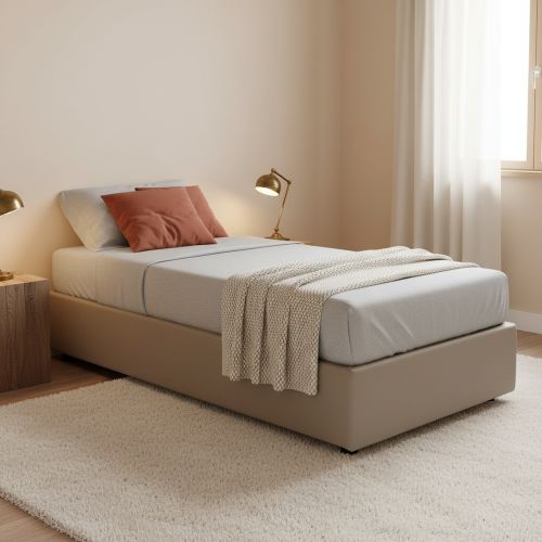Letto singolo contenitore tortora 105x215cm materasso incluso - Richilde