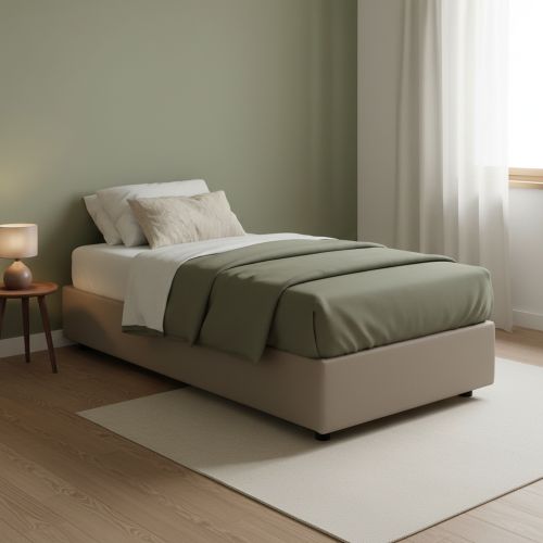 Letto singolo contenitore tortora 105x215cm rete inclusa - Acetico