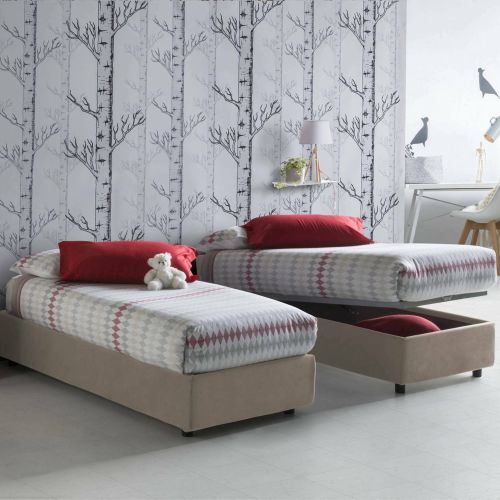 Letto singolo contenitore tortora 105x215cm rivestimento in tessuto - Aribal