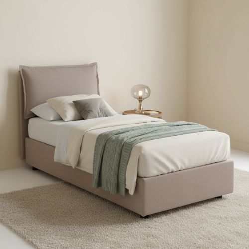 Letto singolo contenitore tortora 95x205cm con testiera imbottita - Alto