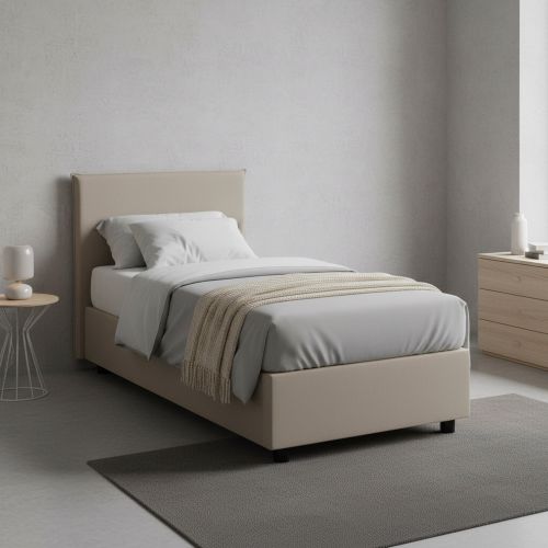 Letto singolo contenitore tortora 95x205cm rivestito in ecopelle - Adrama