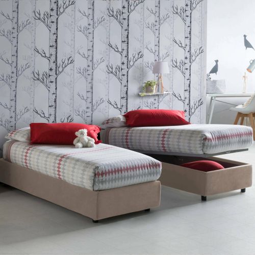 Letto singolo contenitore tortora 95x205cm rivestito in tessuto - Aquolina