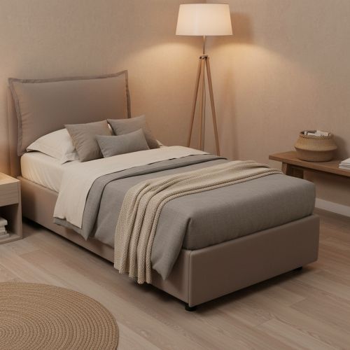 Letto singolo contenitore tortora 95x215cm rete inclusa - Azzurrino