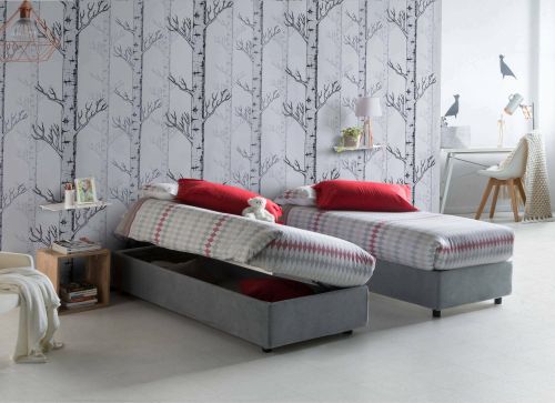 Letto singolo Diana, Letto contenitore con rivestimento in tessuto, 100% Made in Italy, Apertura laterale, con materasso Cm 80x190 incluso, Grigio