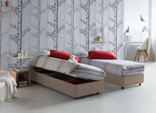 Letto singolo Diana, Letto contenitore con rivestimento in tessuto, 100% Made in Italy, Apertura laterale, con materasso Cm 80x190 incluso, Tortora