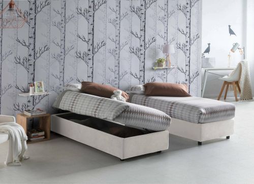 Letto singolo Diletta, Letto contenitore con rivestimento in ecopelle, 100% Made in Italy, Apertura laterale, adatto per materasso Cm 80x190, Bianco
