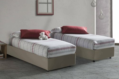 Letto singolo Diletta, Letto contenitore con rivestimento in ecopelle, 100% Made in Italy, Apertura laterale, adatto per materasso Cm 80x190, Tortora