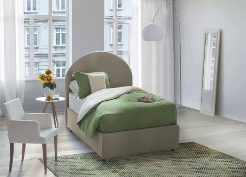 Letto singolo Emma, Letto contenitore con rivestimento in tessuto, 100% Made in Italy, Apertura frontale, con materasso Cm 80x190 incluso, Tortora