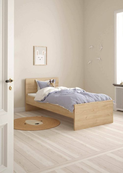 Letto singolo Fanny, Sommier per camera da letto, Giroletto per stanza, Struttura porta materasso, 197x96 h80 cm, Rovere