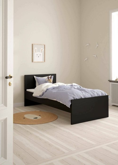 Letto singolo Fanny, Sommier per camera da letto, Giroletto per stanza, Struttura porta materasso, 96x197 h80 cm, Nero