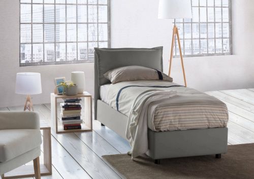 Letto singolo Gemma, Letto contenitore con rivestimento in tessuto, 100% Made in Italy, Apertura frontale, adatto per materasso Cm 80x200, Grigio