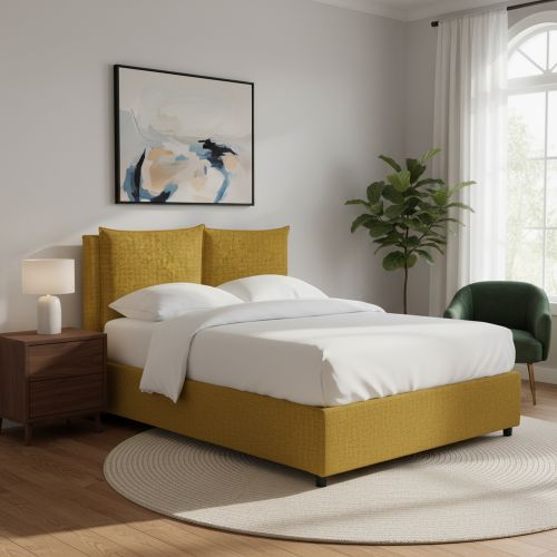 Letto Singolo Giallo Ocra Sfoderabile Contenitore, Dimensione Materasso 90x190 cm - Ripi