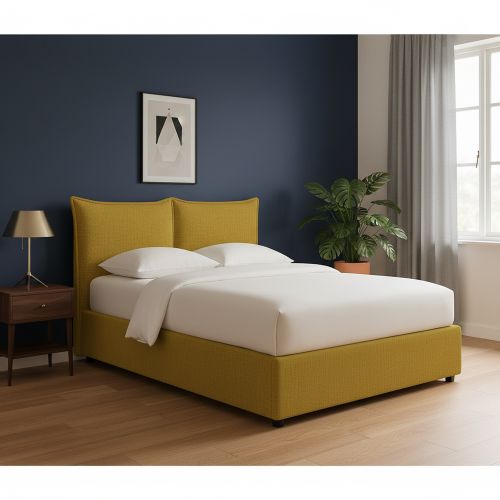 Letto Singolo Giallo Ocra Sfoderabile Contenitore, Dimensione Materasso 90x190 cm - Rosora