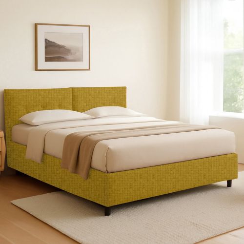 Letto Singolo Giallo Ocra Sfoderabile Contenitore, Dimensione Materasso 90x190 cm - Stazzano