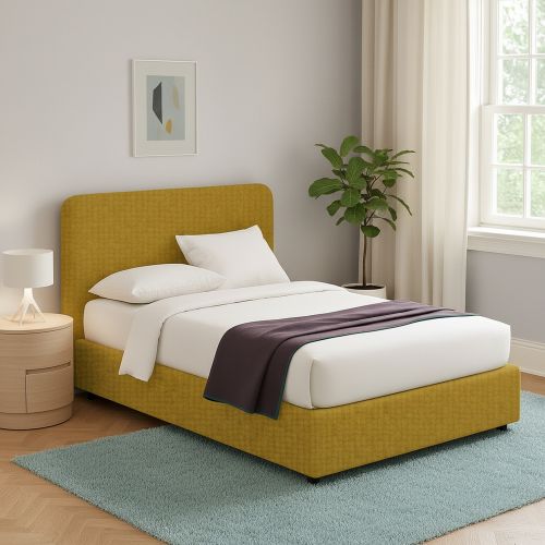 Letto Singolo Giallo Ocra Sfoderabile Contenitore, Dimensione Materasso 90x190 cm - Supino