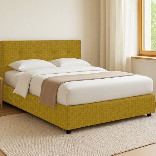 Letto Singolo Giallo Ocra Sfoderabile Contenitore, Dimensione Materasso 90x200 cm - Cerzeto