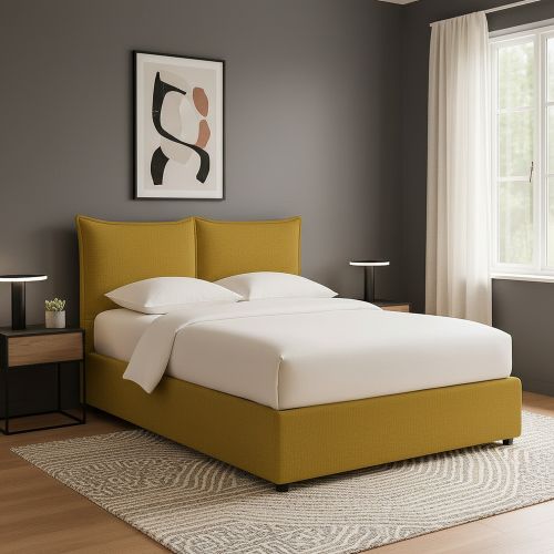 Letto Singolo Giallo Ocra Sfoderabile Contenitore, Dimensione Materasso 90x200 cm - Lapedona