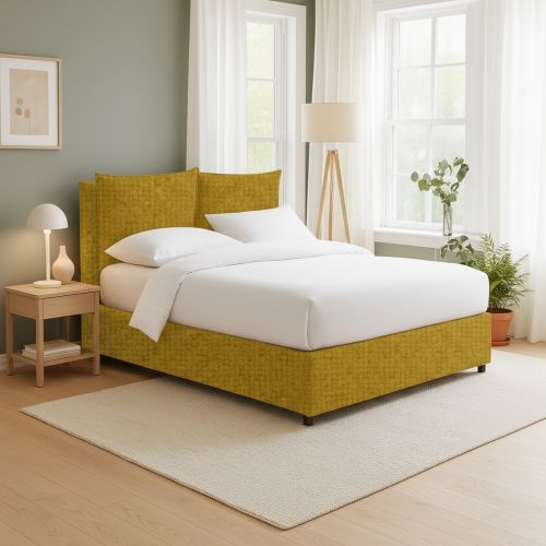 Letto Singolo Giallo Ocra Sfoderabile Contenitore, Dimensione Materasso 90x200 cm - Oncino
