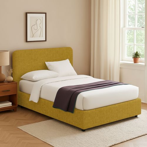 Letto Singolo Giallo Ocra Sfoderabile Contenitore, Dimensione Materasso 90x200 cm - Serrone
