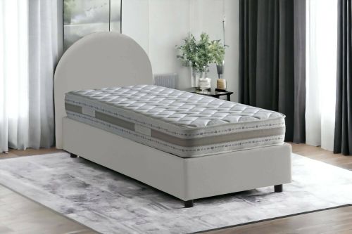 Letto singolo Giorgia, Letto contenitore con rivestimento in ecopelle, 100% Made in Italy, Apertura laterale, adatto per materasso Cm 80x190, Bianco