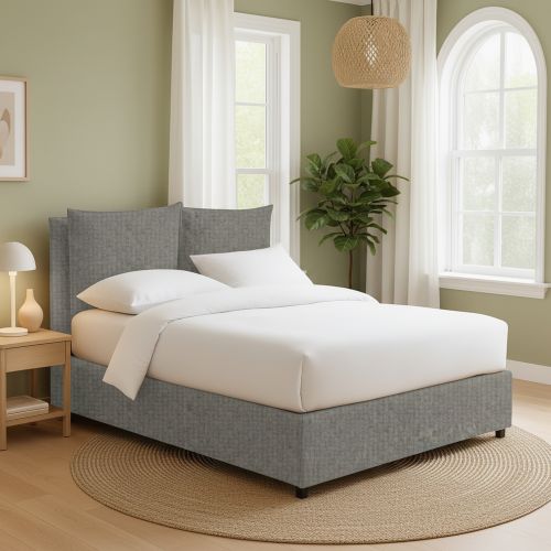 Letto Singolo Grigio Cenere Sfoderabile Contenitore, Dimensione Materasso 90x190 cm - Ripi