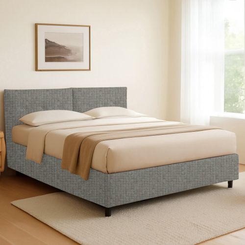 Letto Singolo Grigio Cenere Sfoderabile Contenitore, Dimensione Materasso 90x190 cm - Stazzano