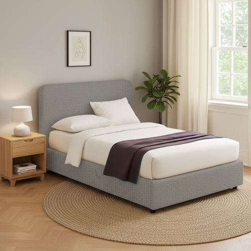 Letto Singolo Grigio Cenere Sfoderabile Contenitore, Dimensione Materasso 90x190 cm - Supino