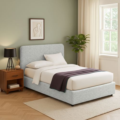 Letto Singolo Grigio Chiaro Sfoderabile Contenitore, Dimensione Materasso 90x190 cm - Supino