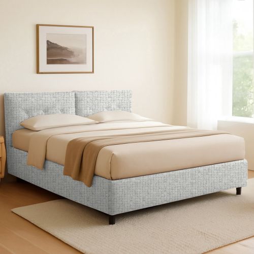 Letto Singolo Grigio Chiaro Sfoderabile Contenitore, Dimensione Materasso 90x200 cm - Nocara