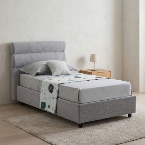 Letto Singolo Grigio Materasso Incluso Sfoderabile, Contenitore Made in Italy - Adalpina