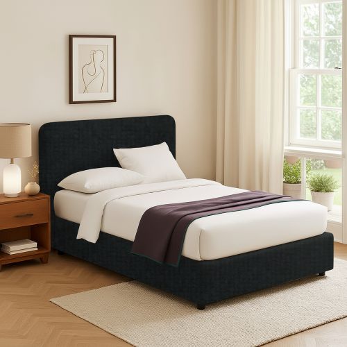 Letto Singolo Grigio Scuro Sfoderabile Contenitore, Dimensione Materasso 90x190 cm - Supino