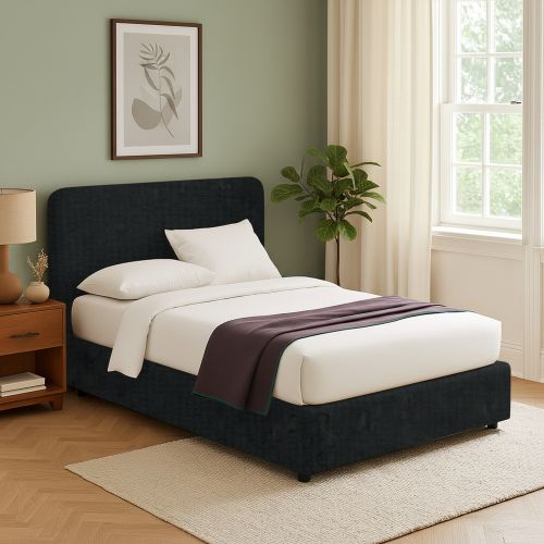 Letto Singolo Grigio Scuro Sfoderabile Contenitore, Dimensione Materasso 90x200 cm - Serrone