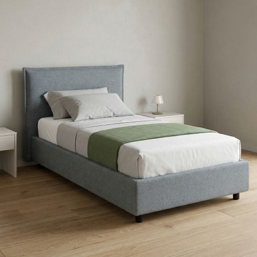 Letto Singolo Grigio Sfoderabile Contenitore, Dimensione Materasso 80x190 cm Made in Italy - Brusson