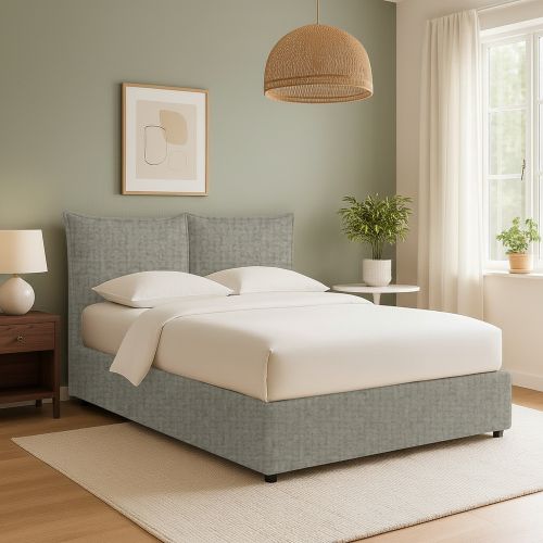 Letto Singolo Grigio Sfoderabile Contenitore, Dimensione Materasso 90x190 cm - Rosora