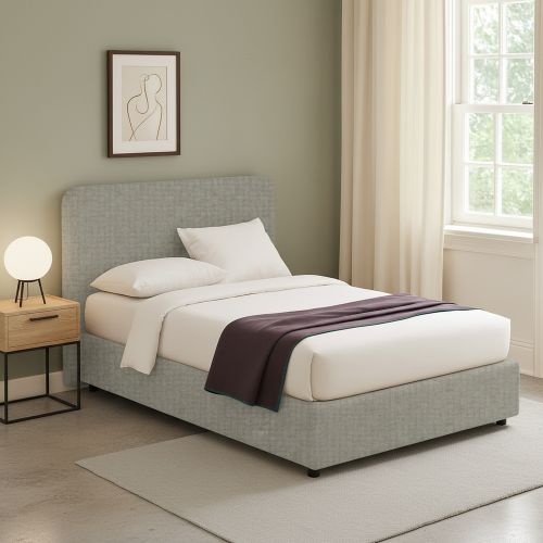 Letto Singolo Grigio Sfoderabile Contenitore, Dimensione Materasso 90x190 cm - Supino