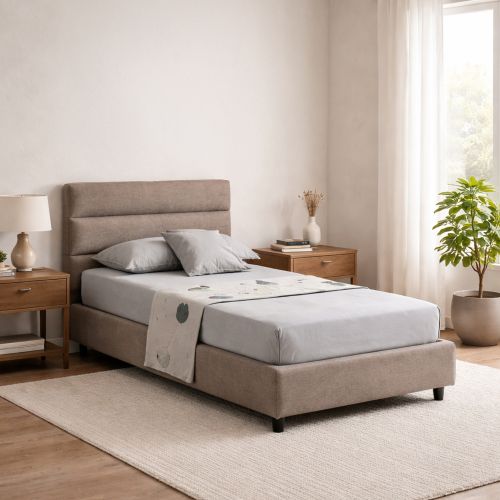 Letto Singolo Grigio Tortora Sfoderabile Contenitore, Dimensione Materasso 80x190 cm Made in Italy - Brez