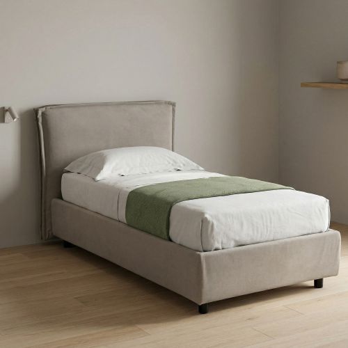 Letto Singolo Grigio Tortora Sfoderabile Contenitore, Dimensione Materasso 80x200 cm Made in Italy - Bruino