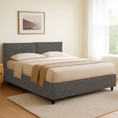 Letto Singolo Grigio Tortora Sfoderabile Contenitore, Dimensione Materasso 90x190 cm - Stazzano